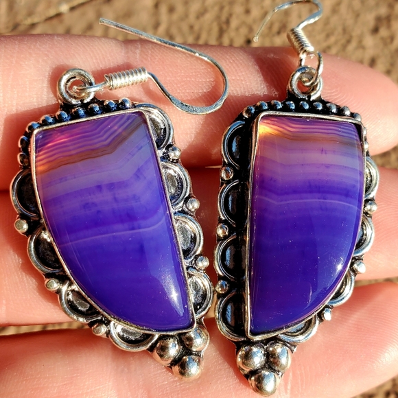 New Botswana Agate 925 Silver Statement Earrings. - Picture 12 of 13